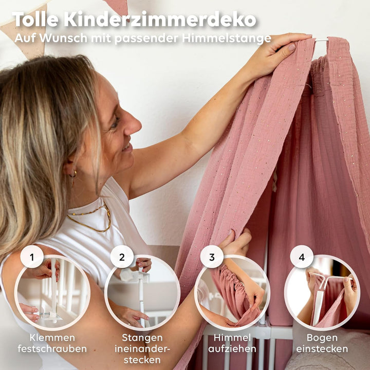 lilimaus Betthimmel Babybett mit Gold Applikation in 12 Farben [inkl. Himmelstange] - Himmel Babybet