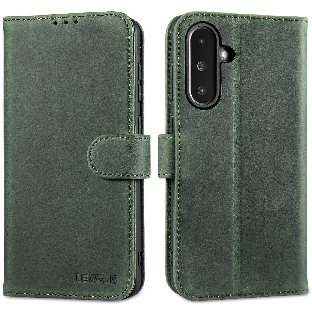LENSUN Hülle für Samsung Galaxy A36 5G Echtleder, Handyhülle [Echtes Leder][RFID-Schutz Kartenfach][