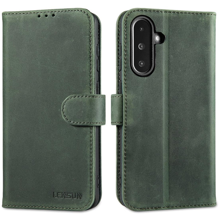 LENSUN Hülle für Samsung Galaxy A36 5G Echtleder, Handyhülle [Echtes Leder][RFID-Schutz Kartenfach][