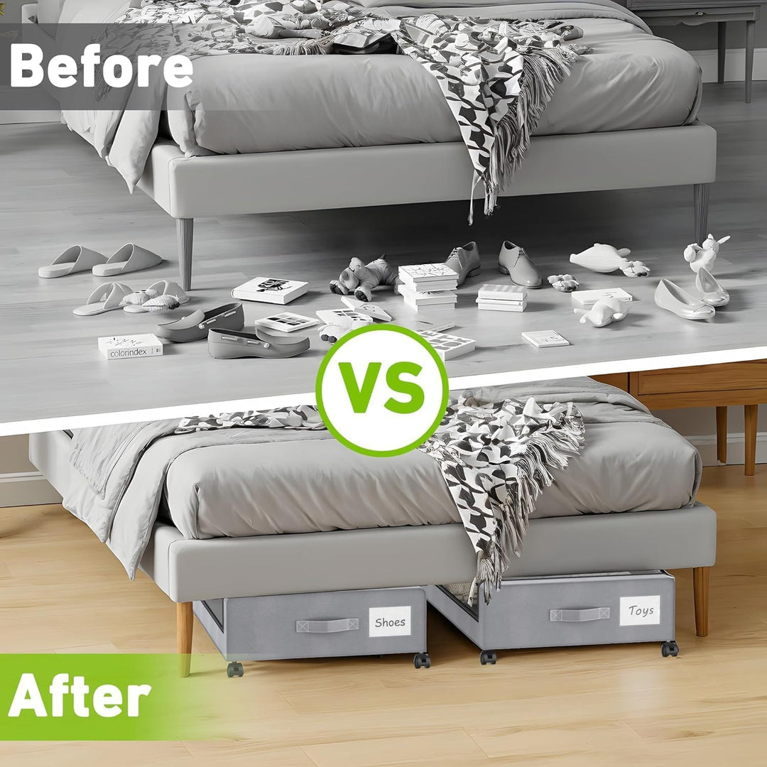 2 Stück Unterbett Aufbewahrungsbox 50L Unterbettkommode mit Rollen Bettkasten Organizer mit PVC deck