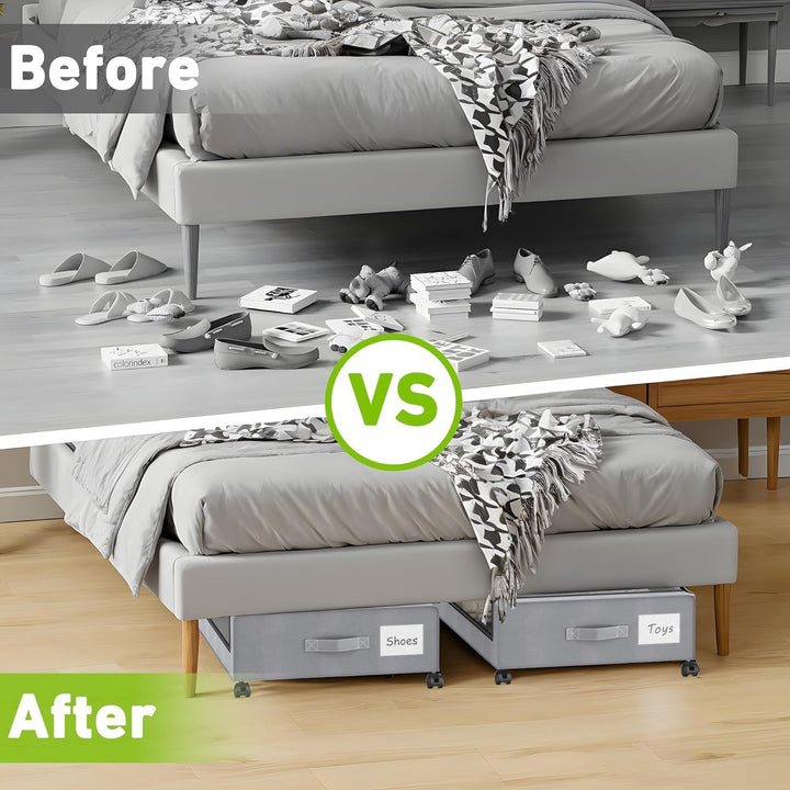 2 Stück Unterbett Aufbewahrungsbox 50L Unterbettkommode mit Rollen Bettkasten Organizer mit PVC deck