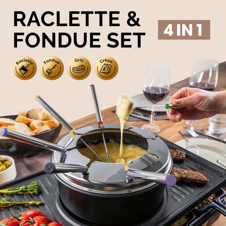 GOURMETmaxx 2-in-1 Raclette mit Fondue | Raclette Set 8 Personen – ideal als Partygrill | Raclette-F
