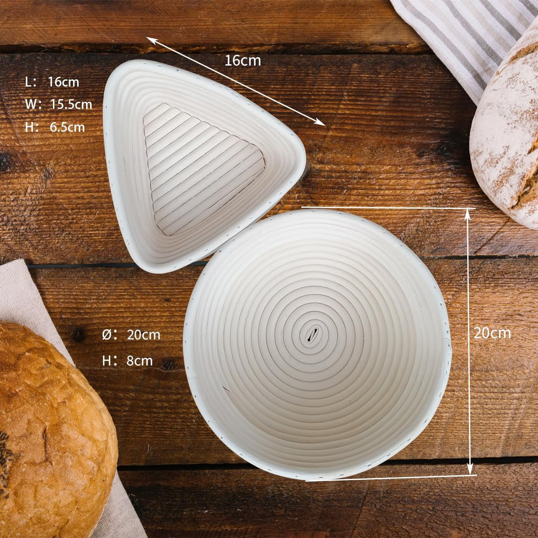 Gärkörbchen Rund und Dreieck, Gärkörbe Banneton Set zum kreativen Brotbacken inkl. Leineneinlage, Br