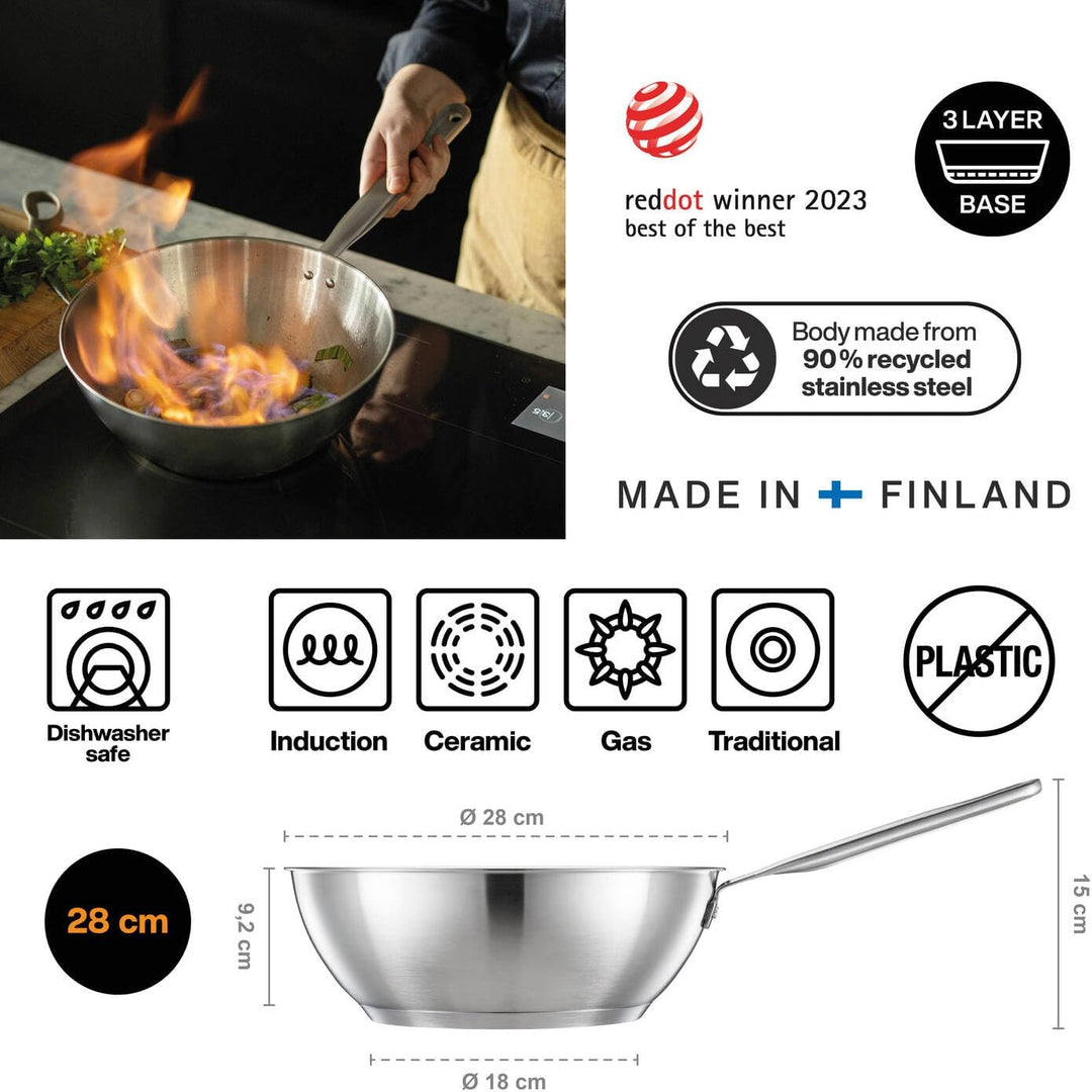 Fiskars All Steel pure Wok 28 cm, Silber, Wok 28 cm