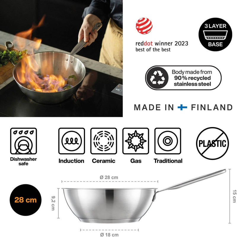Fiskars All Steel pure Wok 28 cm, Silber, Wok 28 cm