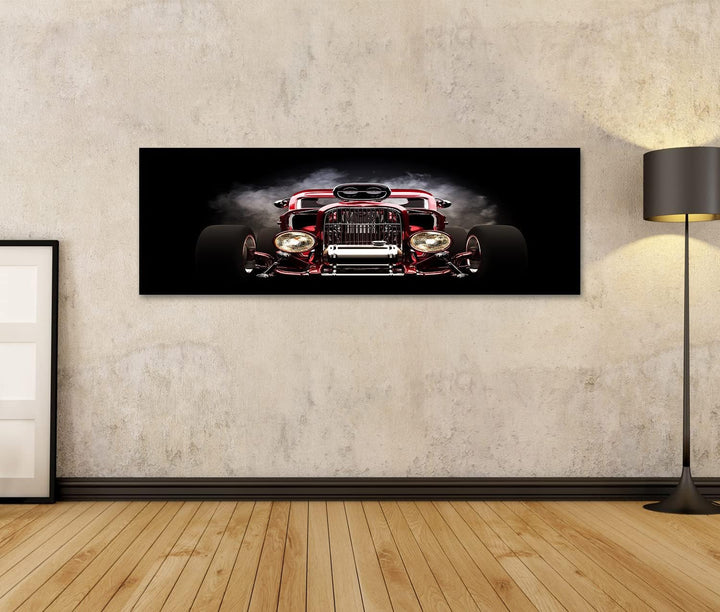 islandburner Bild auf Leinwand Roter Hotrod Mit Rauch Vor Schwarzem Hintergrund Bilder Wandbilder Po