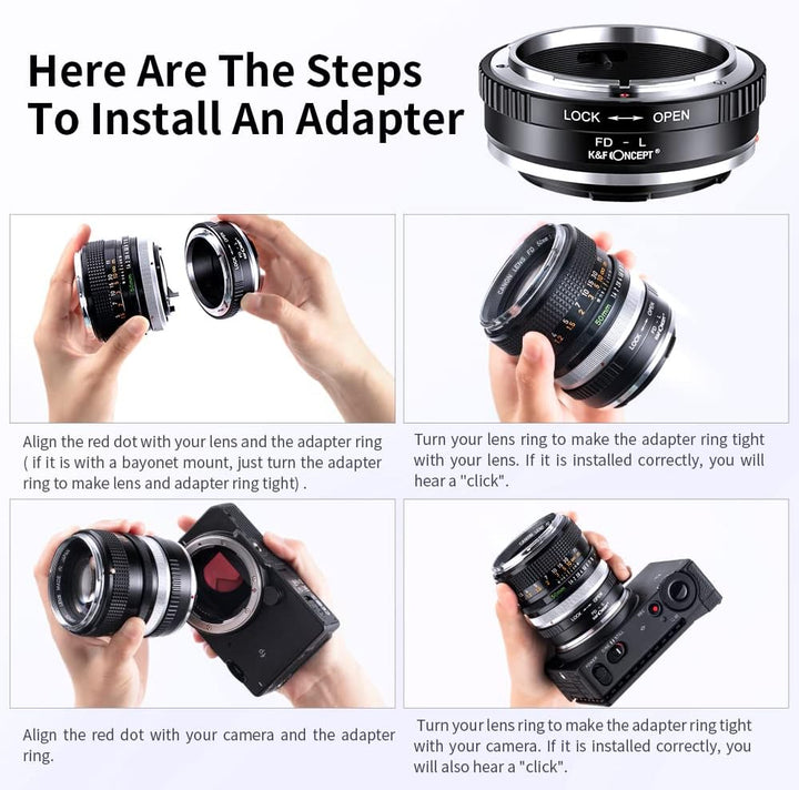 K&F Concept Objektivadapter FD-L Manueller Fokus Kompatibel mit Canon FD & FL 35mm Objektiv auf L Mo