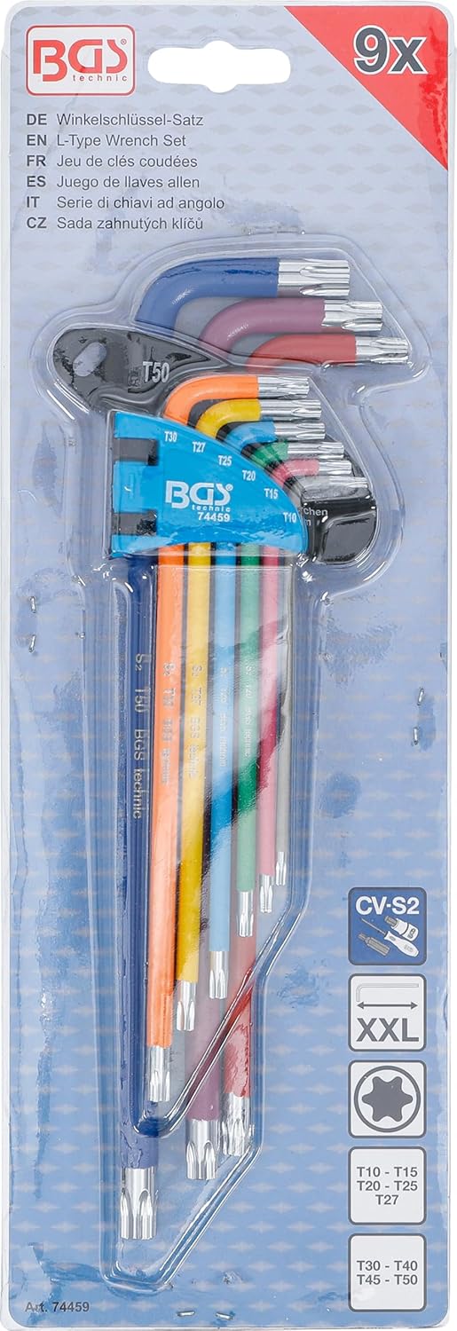 BGS 74459 | Winkelschlüssel-Satz | Multicolour | extra lang | T-Profil (für Torx) T10 - T50 | 9-tlg.