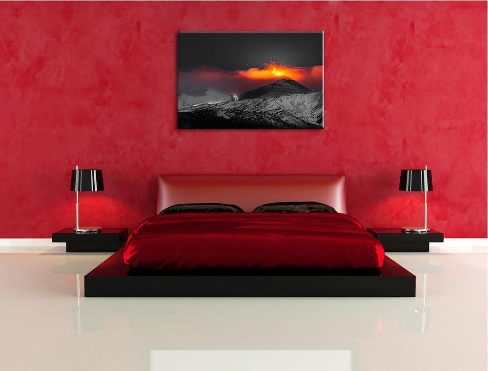 atemberaubender Vulkanausbruch schwarz/weiss Format: 100x70 auf Leinwand, XXL riesige Bilder fertig