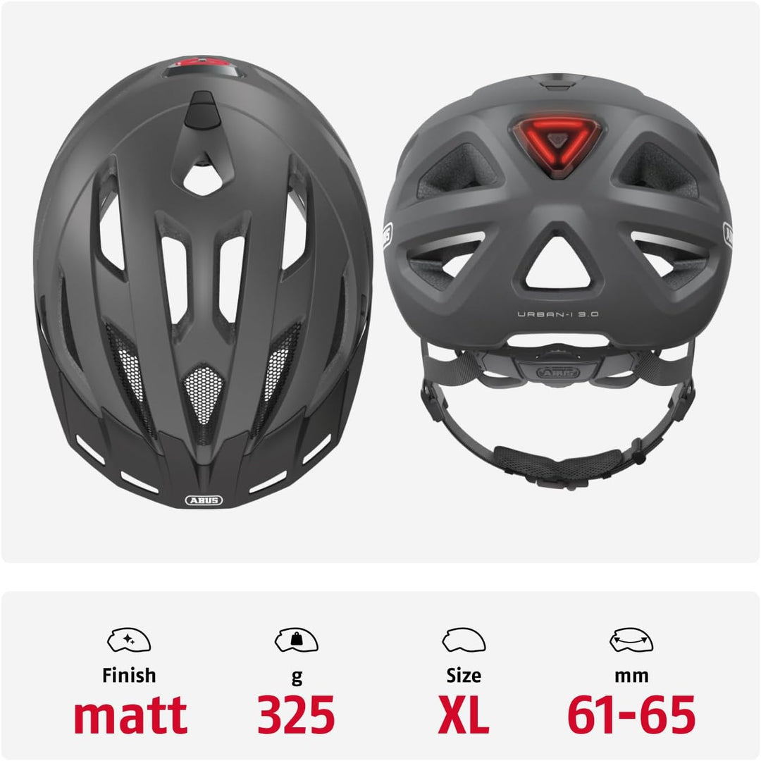 ABUS Stadthelm Urban-I 3.0 - Fahrradhelm mit Rücklicht, Schirm und Magnetverschluss - für Damen und