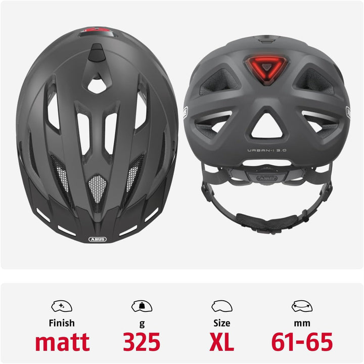 ABUS Stadthelm Urban-I 3.0 - Fahrradhelm mit Rücklicht, Schirm und Magnetverschluss - für Damen und