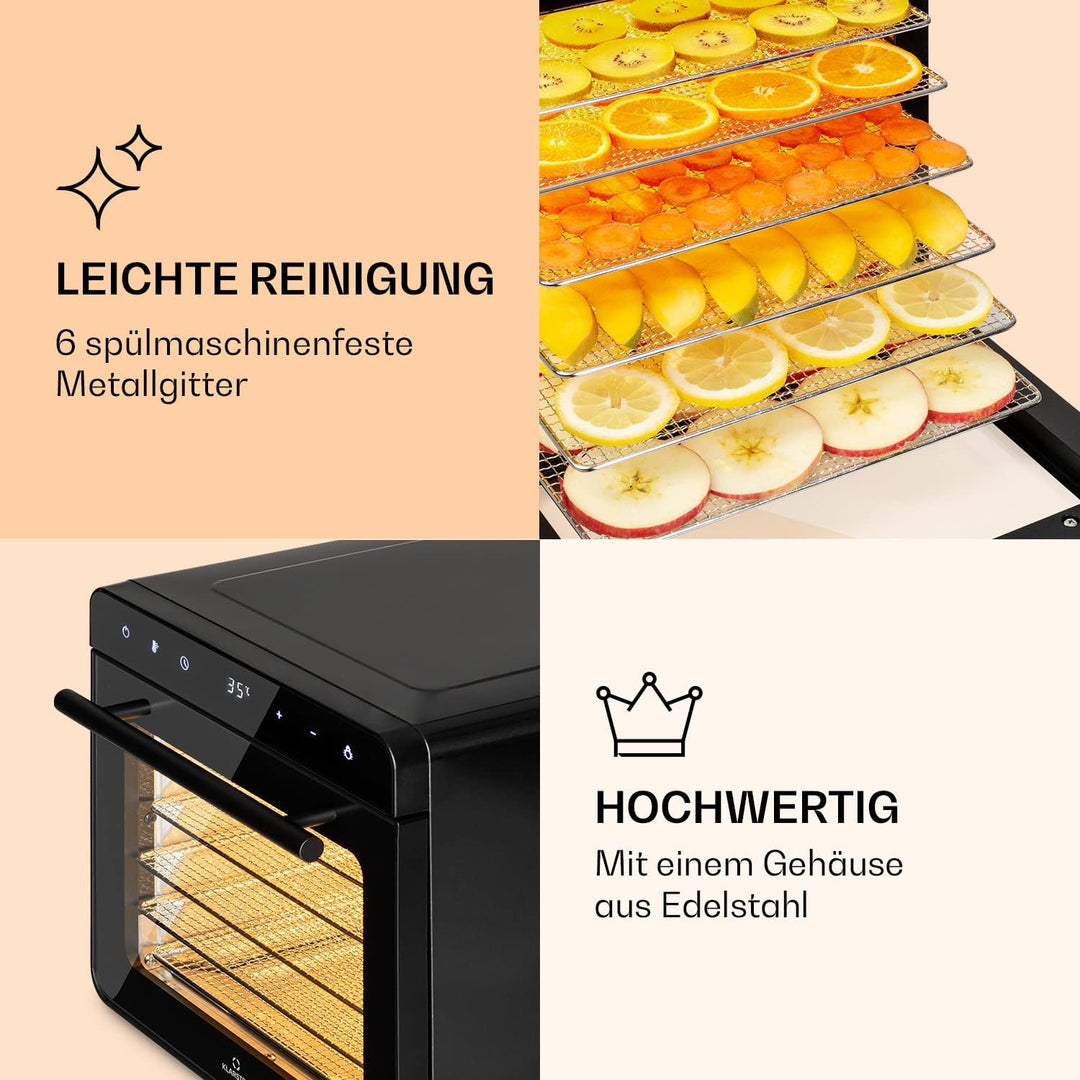 Klarstein Dörrautomat, Dörrgerät für Gemüse, Obst, Nüsse und Fleisch Trocknen, Food Dehydrator mit 6