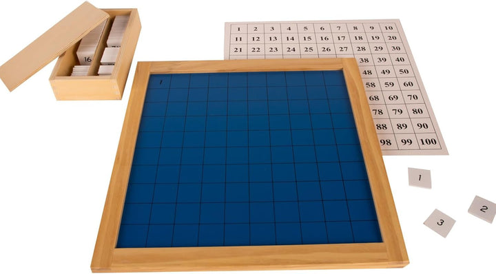 Hunderterbrett mit Arbeitskartei, 100 Auftragskarten - Montessori-Material Hundertertafel zum Zahlen