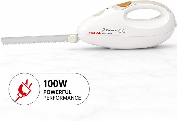 Tefal 8523.31 Elektrisches Messer | 100 Watt | Edelstahlkling | geeignet für Tiefkühl-Gut | weiss/gr