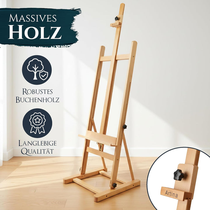 Artina Atelierstaffelei Siena Staffelei - Massive Holzstaffelei aus geöltem Buchenholz für Leinwände
