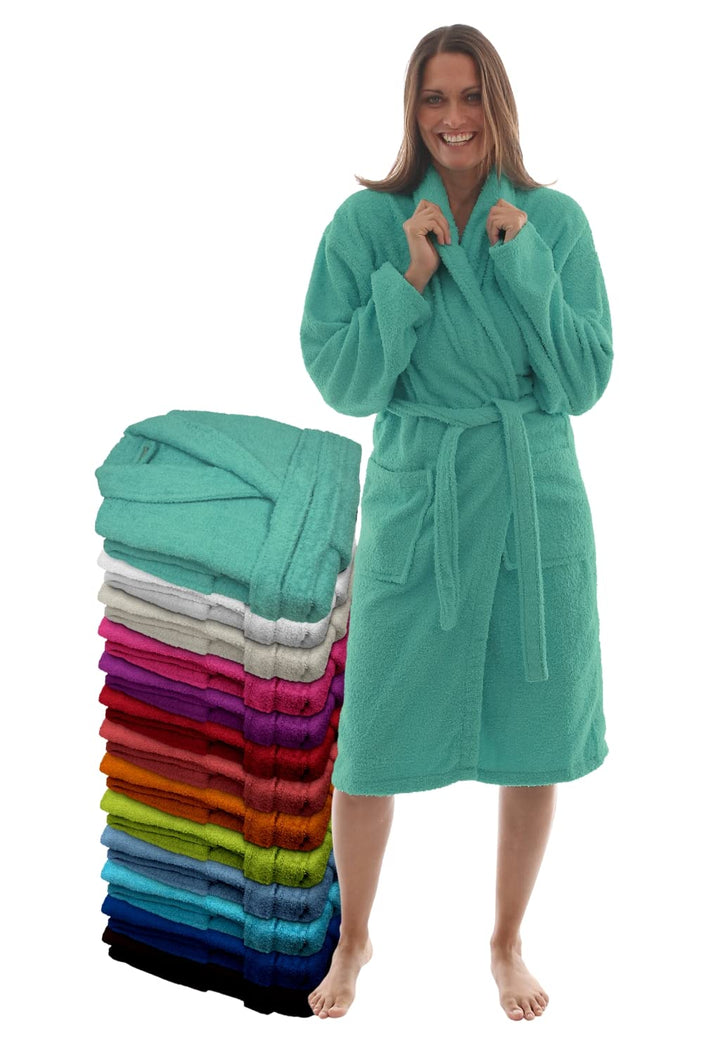 Bademantel für Damen, Herren, Unisex, Frottee 100% Baumwolle 400 gr, Flauschig, Kuschelig, Bunt, Lei