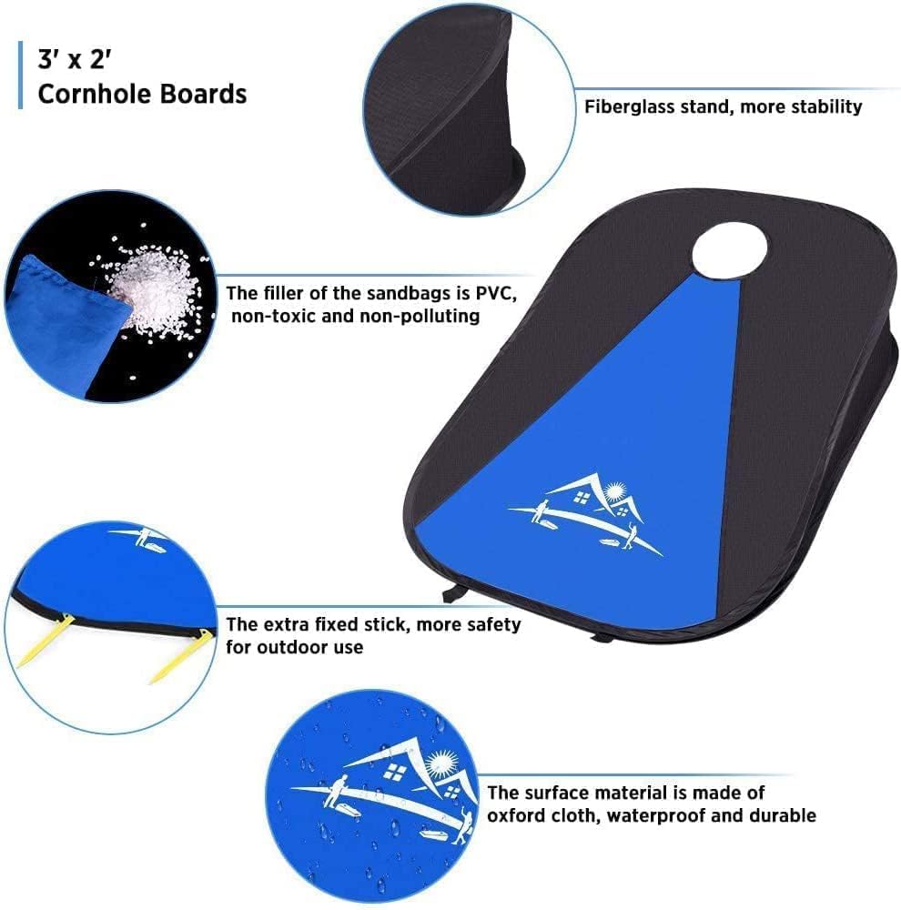 NZQXJXZ Cornhole Spiel Outdoor, Tragbar & Zusammenklappbar, Cornhole Toss Set mit 10 Sandsäckchen un