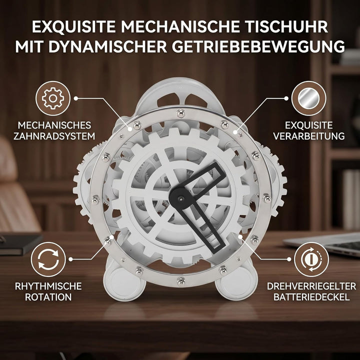 Ejoyous Schreibtischuhr mit Echten Beweglichen Zahnrädern, PVC-Edelstahl-Tischuhr für Wohnzimmerdeko