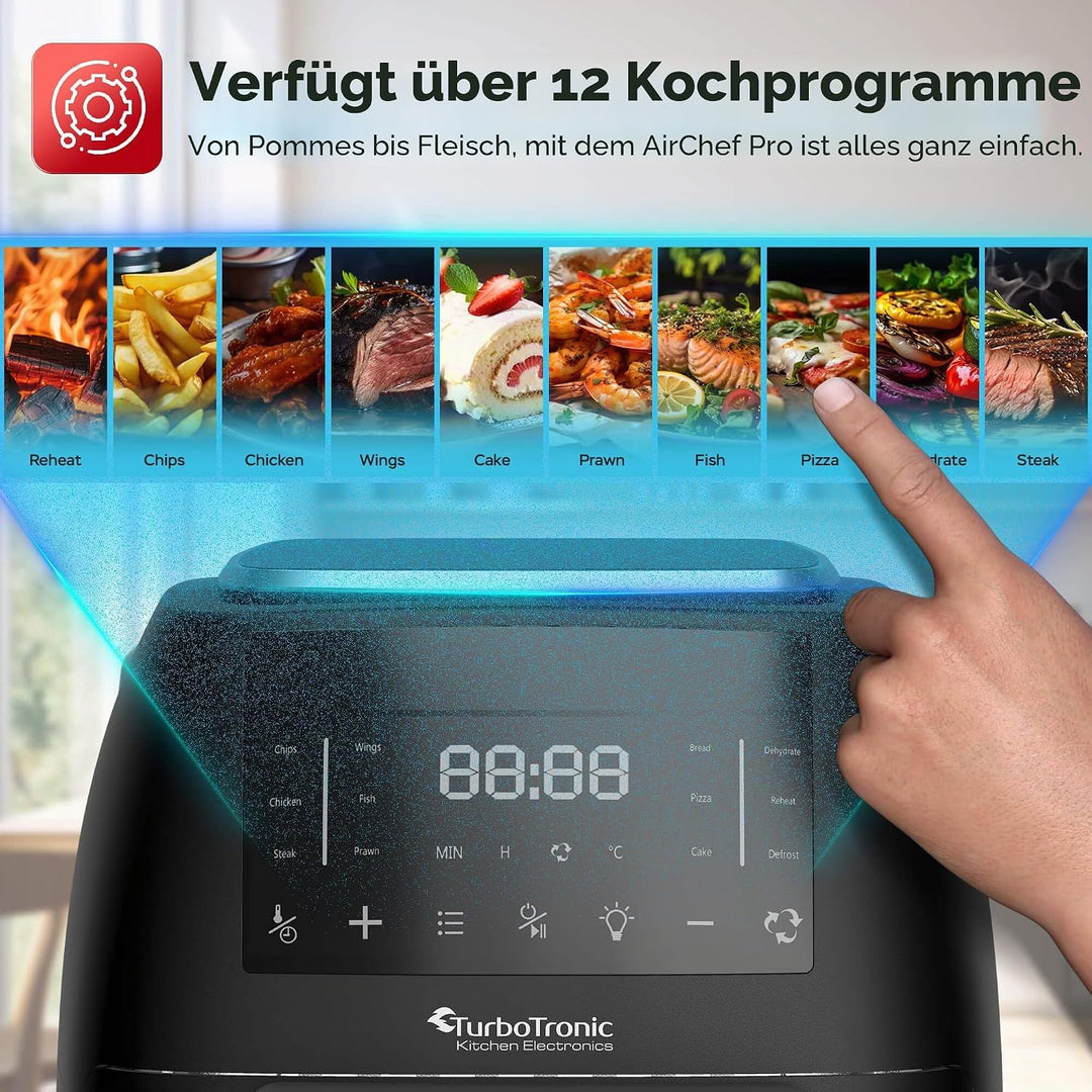 TurboTronic Heissluftfritteuse XXL 12L – Digitale Airfryer & Dörrautomat mit 12 Programmen, Fettfrei