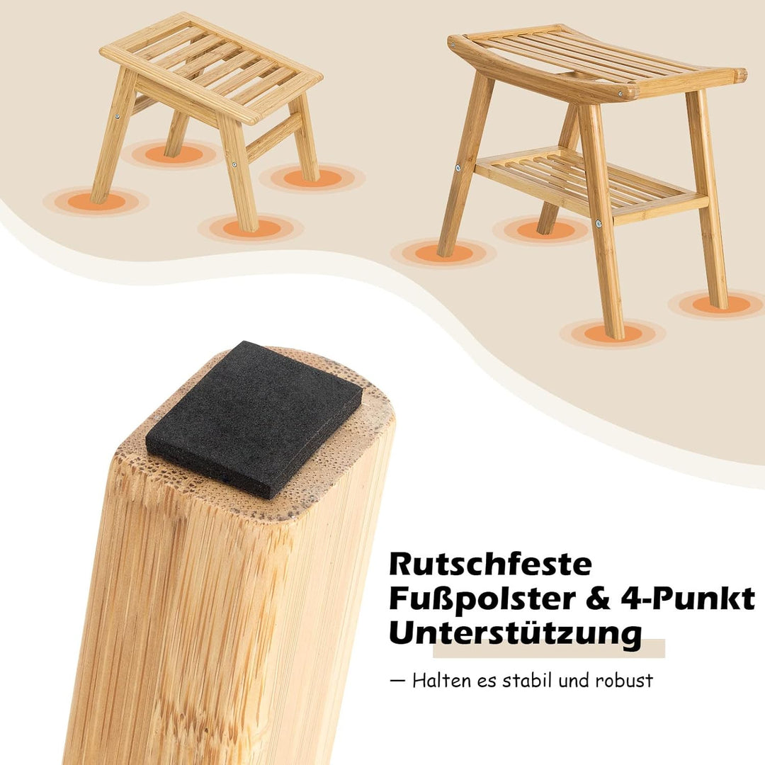COSTWAY Duschbank mit Fusshocker, Duschhocker aus Bambus mit Ablagefach, Badhocker bis 150 kg belast