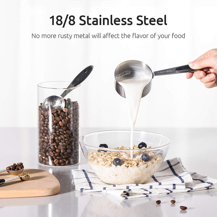 U-Taste Messbecher 18/8 Edelstahl Messbecher und Messlöffel Set mit 10 Stück, Griff mit Verbesserter