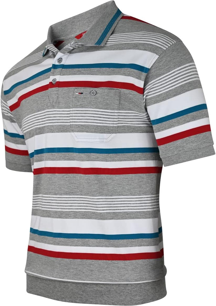 Soltice Herren Kurzarm Poloshirts Gestreifte Blousonshirts mit Brusttasche Baumwoll-Mix, Grösse M bi