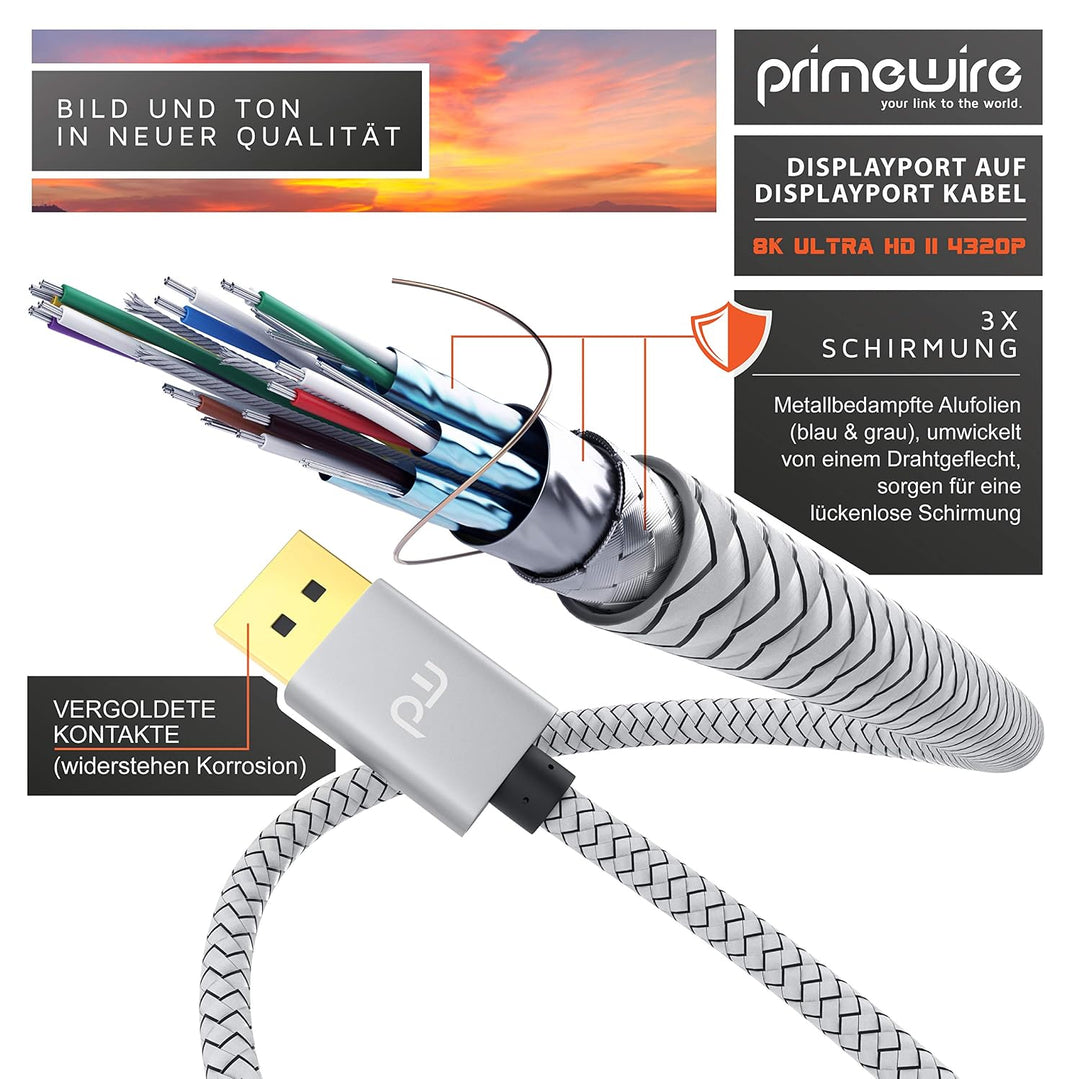CSL – 5x 8k Premium DisplayPort Kabel - 1m - DP 1.4 zu DP 1.4-8k @ 60 Hz 4k @ 120 Hz – UHD II - bis
