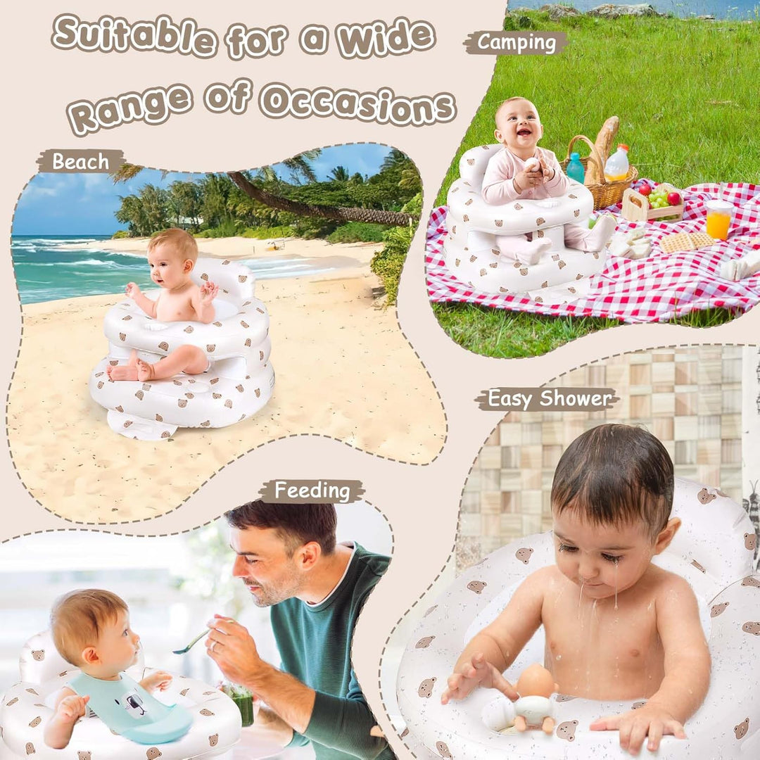 Aufblasbarer Babysitz für Babys ab 3 Monaten, aufblasbarer Babystuhl eingebauter Luftpumpe Baby Rück