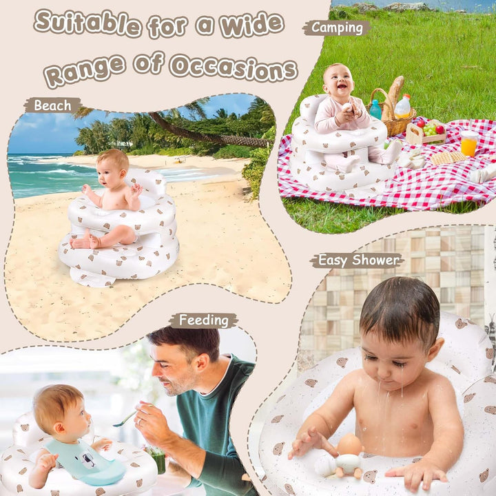 Aufblasbarer Babysitz für Babys ab 3 Monaten, aufblasbarer Babystuhl eingebauter Luftpumpe Baby Rück