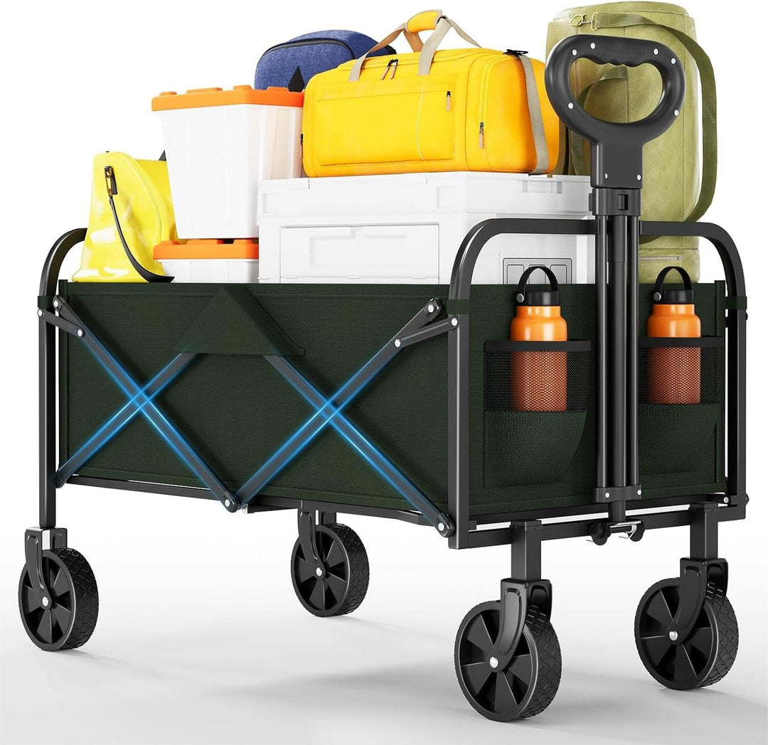 220L Faltbarer Schwerlast Bollerwagen, 172kg-200kg Traglast Transportwagen mit 360°Geländerädern,Sta