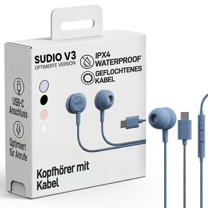 sudio V3 Essential Wired Kopfhörer mit Kabel | In Ear Kopfhörer mit USB-C Anschluss | Geflochtenes,