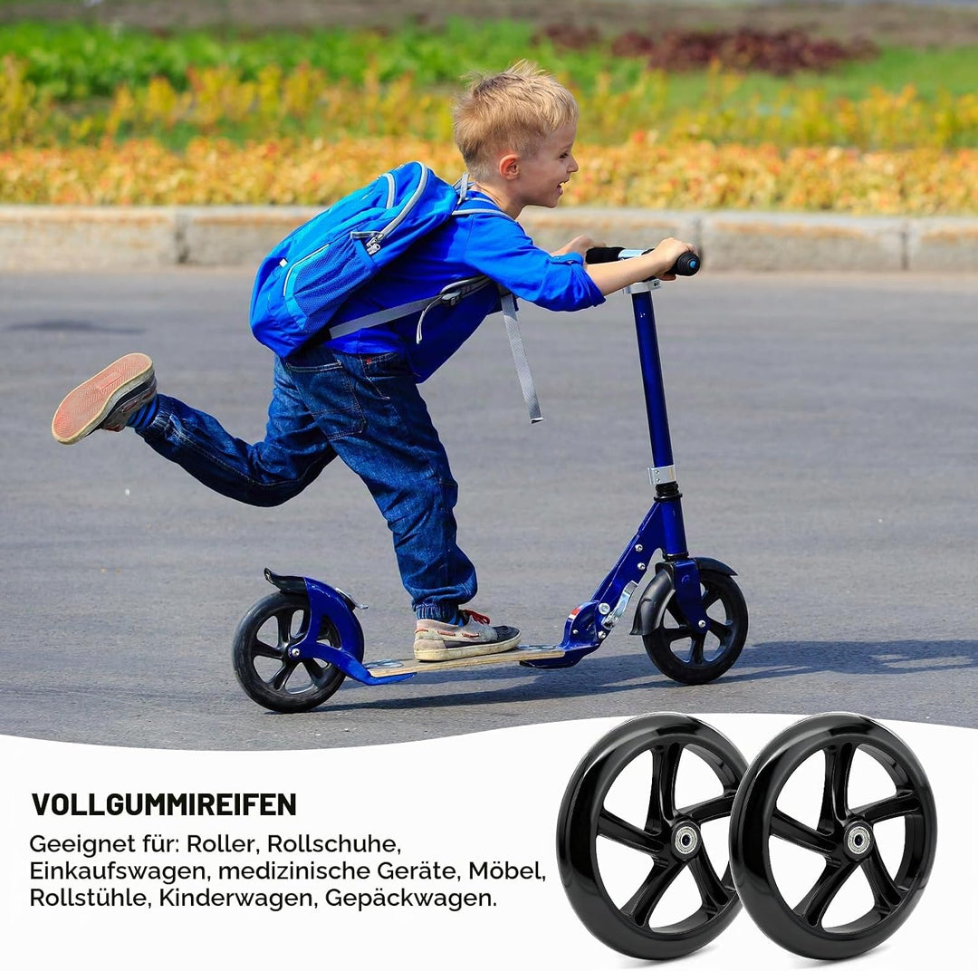 2 Stück 200mm Scooter Rollen mit ABEC-9 Lager, Anti-Rutsch Roller Räder, Cityroller Reifen Ersatzräd