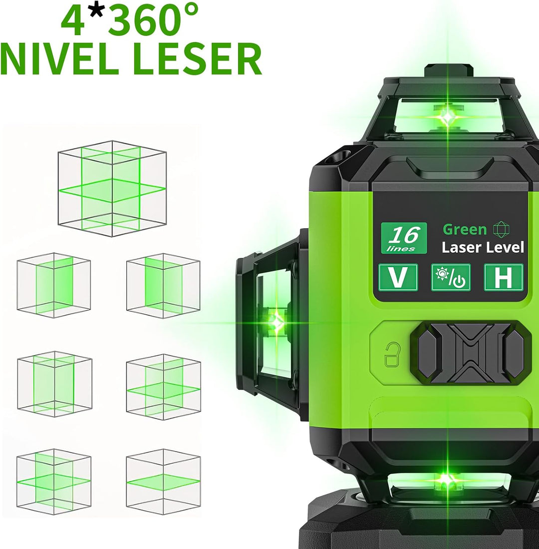 Kreuzlinienlaser Grün 16 Linien Nivellierlaser, 4 x 360 ° Laser wasserwaage, linienlaser kreuzlaser