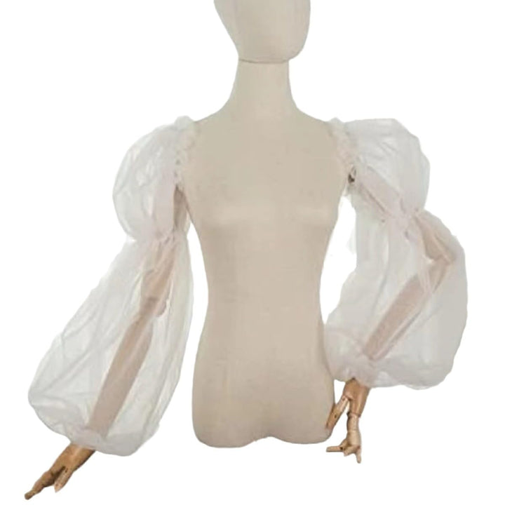 SMTCM 1 Paar Abnehmbare Puffärmel für Hochzeitskleid Weiss Brautärmel Tüll Armel mit Spandex Band Du
