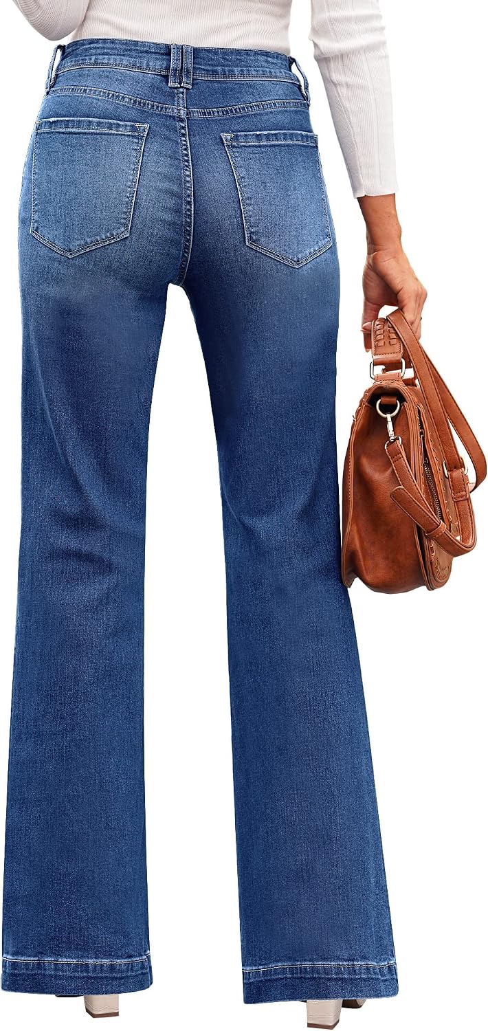 Schlaghose Damen High Waist Wide Leg Baggy Jeans Stretch Hosen XL Dunkelblau, XL Dunkelblau