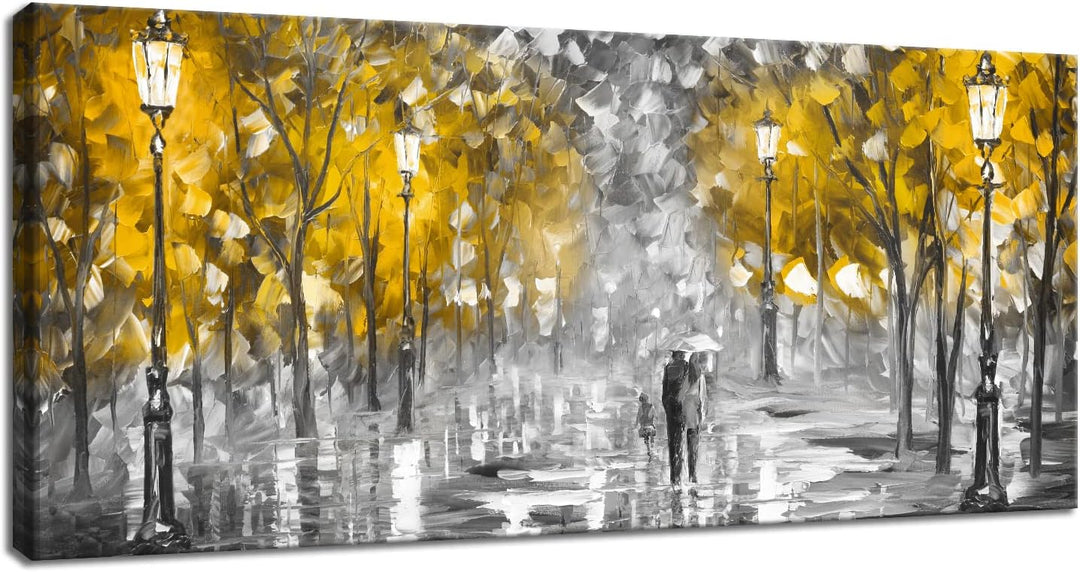 FajerminArt Modernes Grosses Leinwand Bilder Mit Rahmen Abstrakte herbstlicher gelber Baum Leinwandb