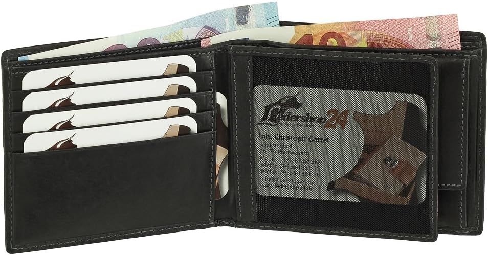 Luxus Leder Geldbörse Wiener-Schachtel Portemonnaie Geldbeutel Farbe Schwarz, Schwarz