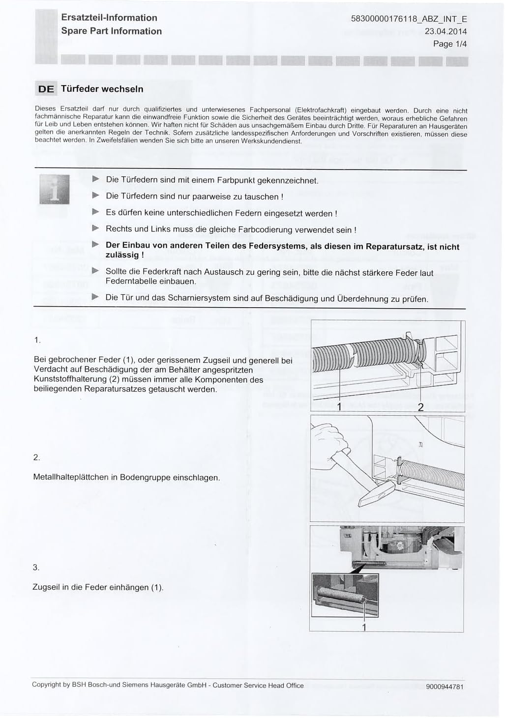 easyPART Kompatibel/Ersatz für BOSCH 00754874 Türscharnierfedern mit Seilzügen für Geschirrspüler