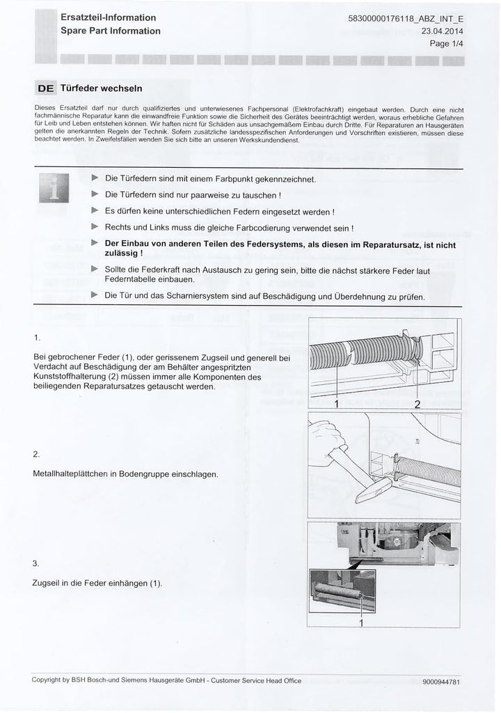 easyPART Kompatibel/Ersatz für BOSCH 00754874 Türscharnierfedern mit Seilzügen für Geschirrspüler