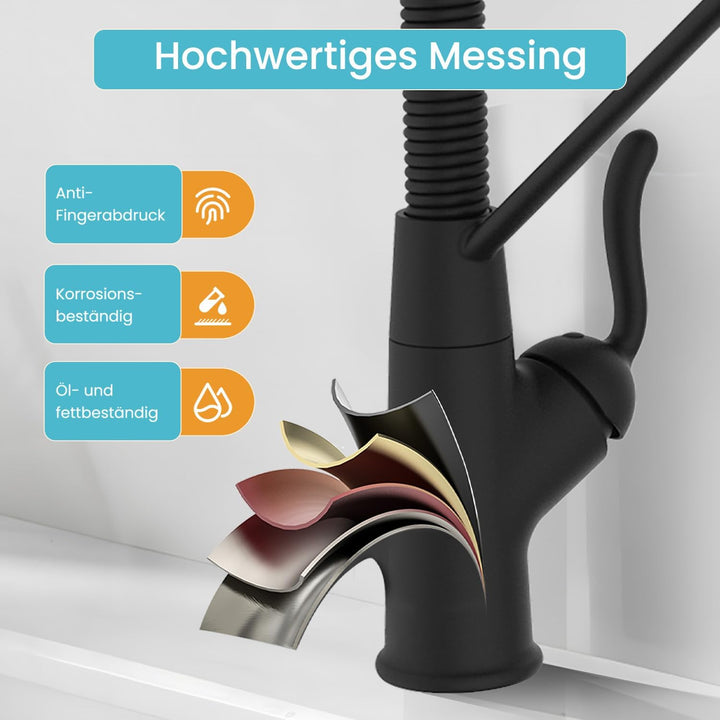 Niederdruck Armatur Küche,360° Drehbare Küchenarmatur,Wasserhahn mit 3 Anschluessen für Boiler,Hoher