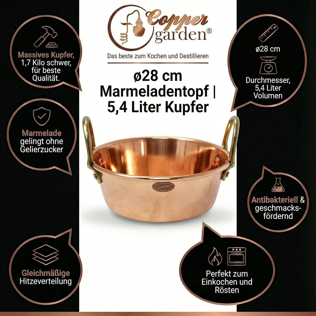 CopperGarden Sossen- & Marmeladentopf 5,4 Liter I Kochtopf aus Kupfer mit 28 cm Durchmesser I grosse