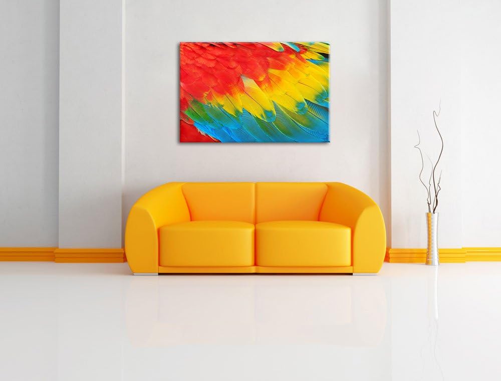 Bunte Papageien Flügel Format: 100x70 auf Leinwand, XXL riesige Bilder fertig gerahmt mit Keilrahmen