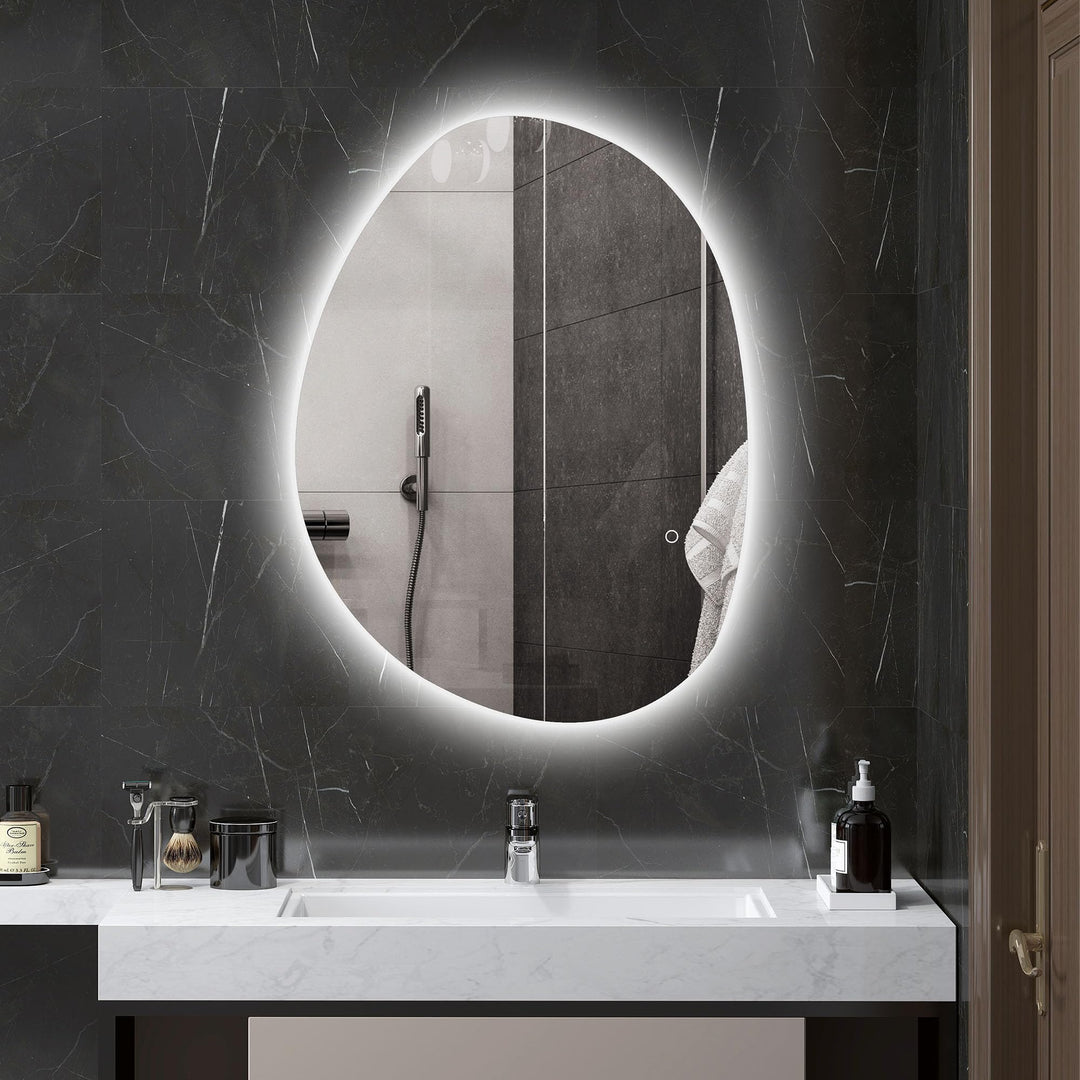 HOMCOM Badspiegel mit Beleuchtung 80 x 60 cm LED Badezimmerspiegel Dimmbar mit 3 Lichtfarben Touch-S