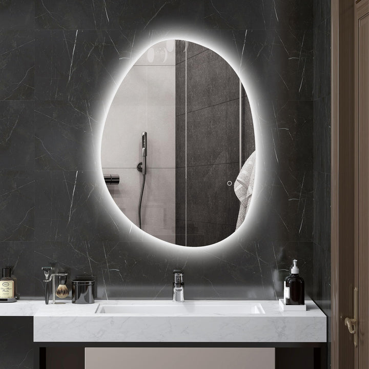 HOMCOM Badspiegel mit Beleuchtung 80 x 60 cm LED Badezimmerspiegel Dimmbar mit 3 Lichtfarben Touch-S