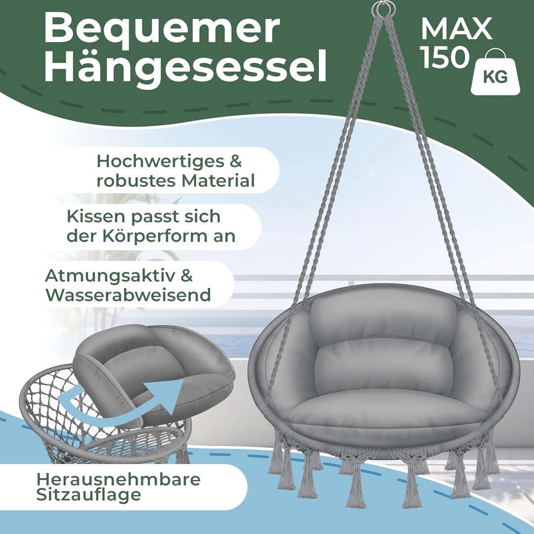 KESSER® Hängesessel mit Kissen - Chill Hängestuhl zum Aufhängen für Erwachsene & Kinder Hängematte b