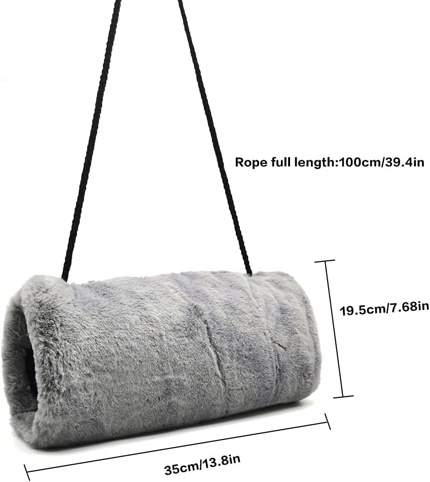 Handmuff Kunstpelz Muff für Warme Hände mit Tasche Riemen Grau Muff Handwärmer Damen Herren Kinder 1