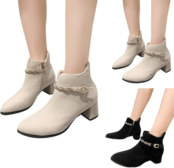 Stiefeletten Damen Comfort Stiefel Schnürstiefel mit Runder Zehenpartie Schwarz Schnürstiefeletten H