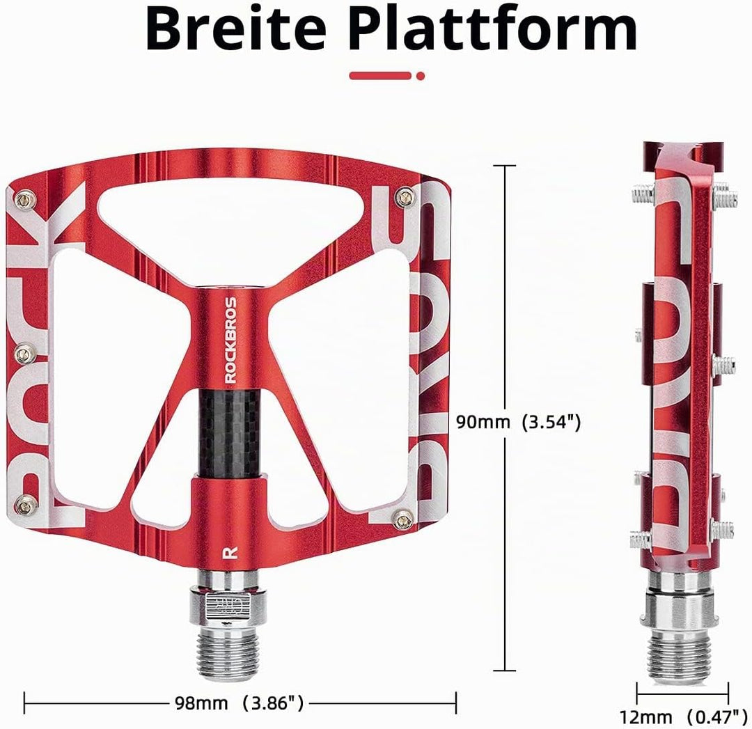ROCKBROS Fahrradpedale 9/16" Aluminiumlegierung MTB Pedale Mit Abgedichtete Lager Rot, Rot