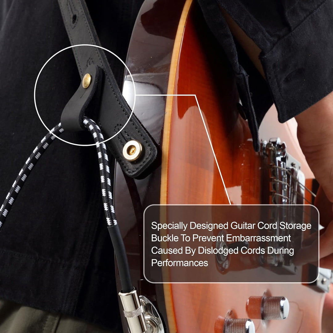 Nefelibata Gitarrengurt, 2,5" breiter Gitarrengurt aus Vollnarbenleder mit Schaumstoffpolsterung und