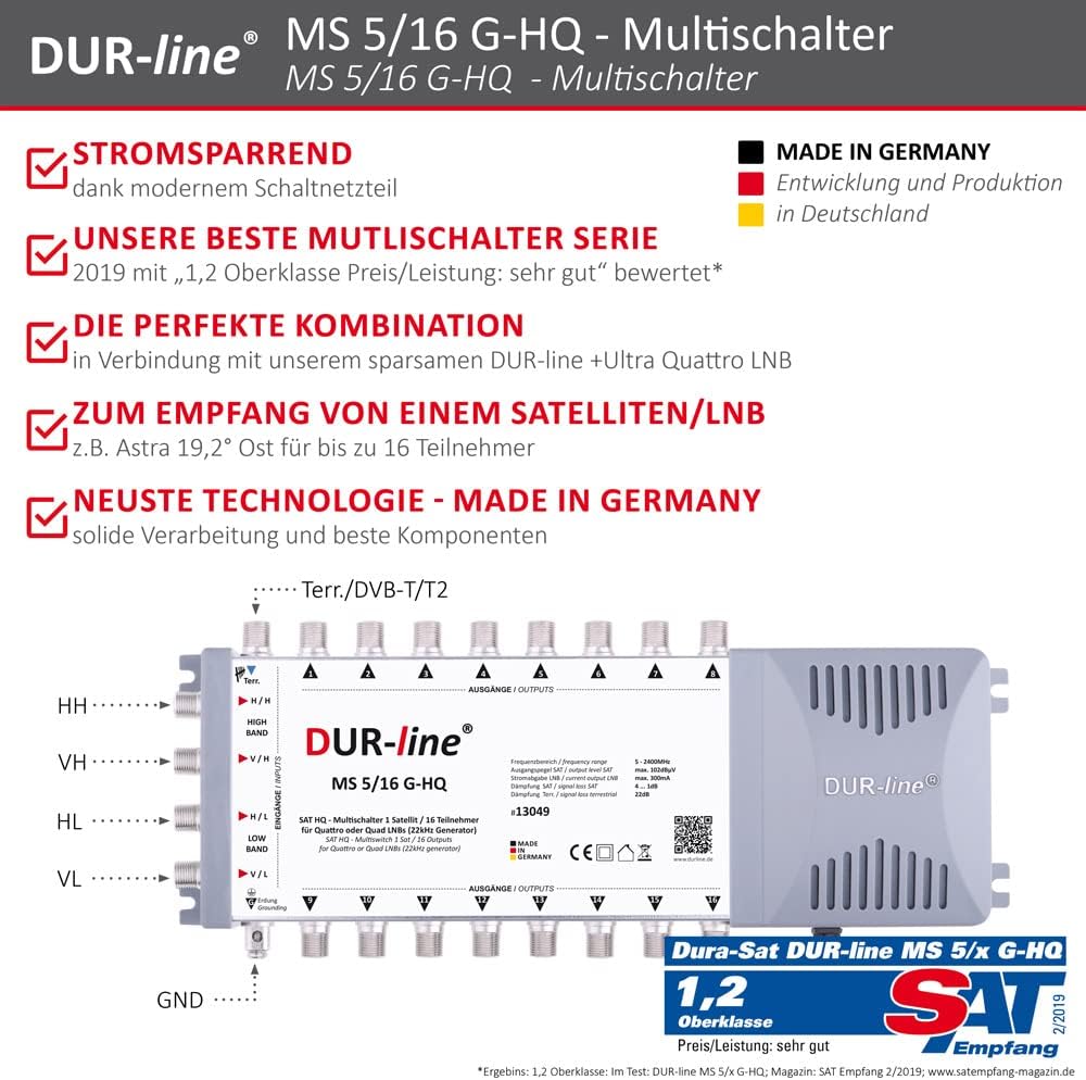 DUR-line MS 5/16 G-HQ - Multischalter - Made in Germany - SAT Multischalter für 16 Teilnehmer/TV - s